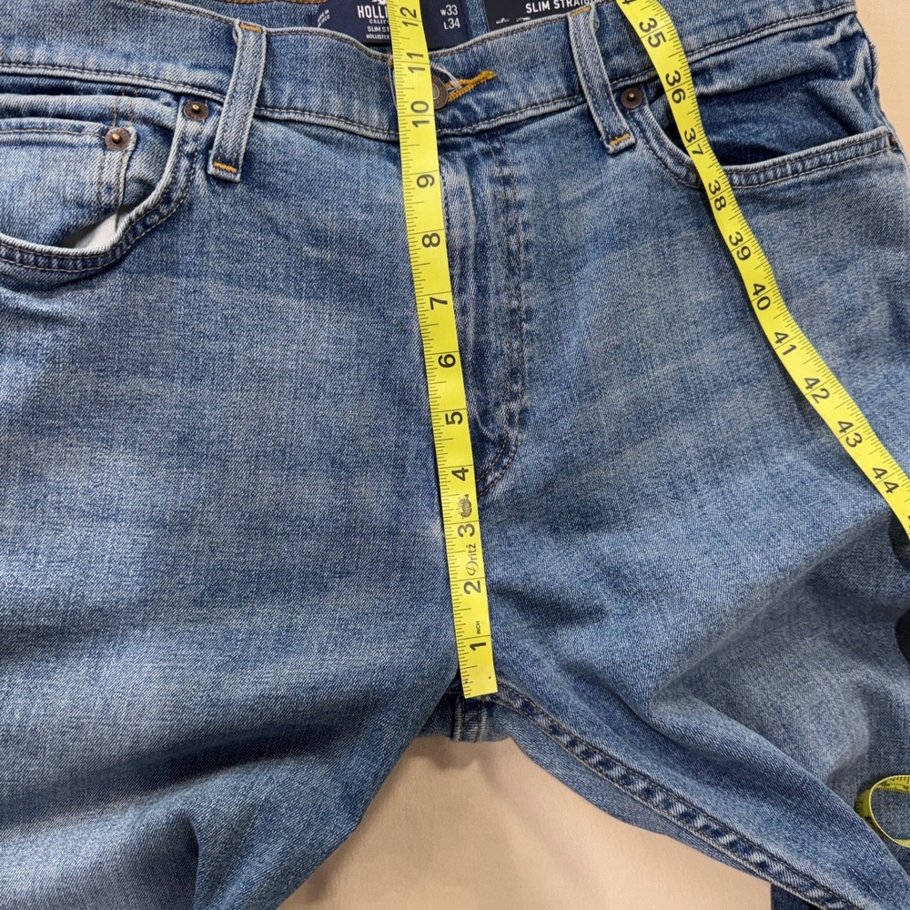 Hollister Epic Flex Slim Straight Men's Jeans 33x34 Medium Wash Blue Denim NWT - Picture 4 of 16
